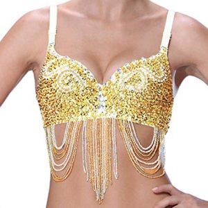 Gold Sparkling Rhinestone Beaded Sequin Bra